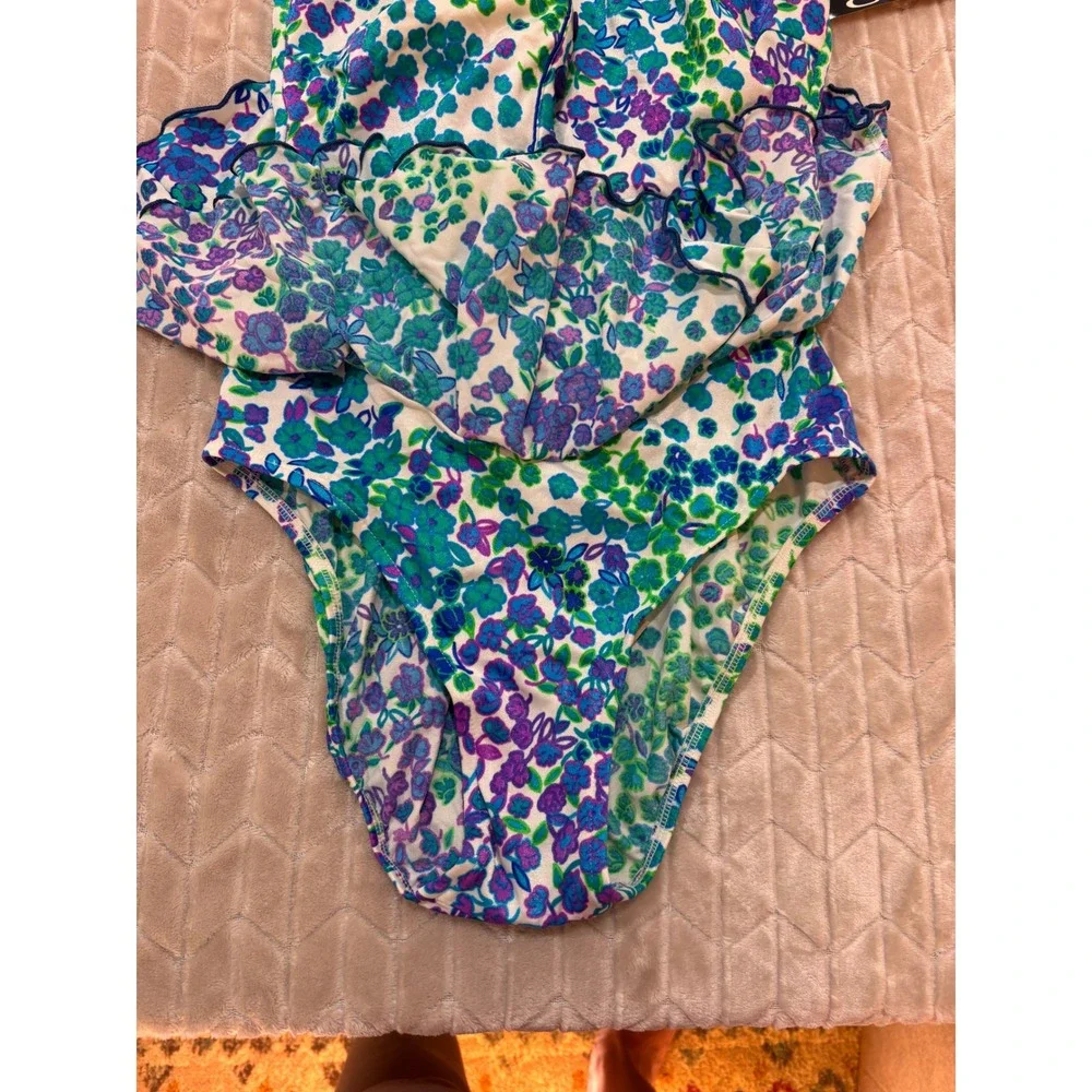 NWT Gabar Vtg Swimsuit 12 Skirted One Piece Floral Grandmillenial Cottagecore